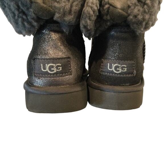 UGG Womens Arielle Mini Bailey Fur Bow Boots Black Metallic Y2K Suede US 5 EU 36 - Picture 7 of 11